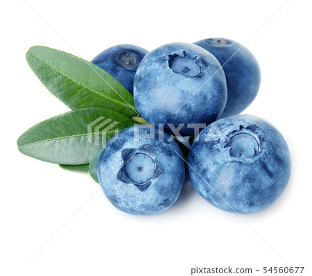 Blueberries with green leaves isolated on white. Blueberries with green leaves isolated on white. 54560677