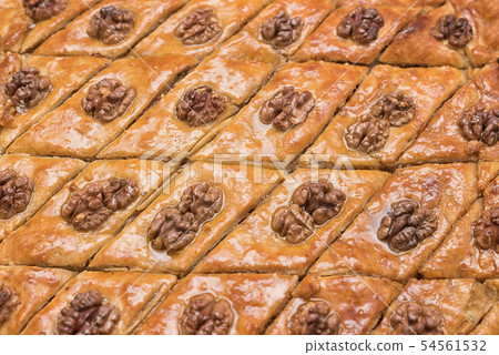 Turkish baklava with walnuts. Close-up. 54561532