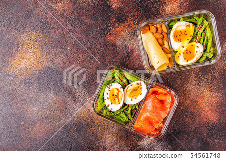 Healthy balanced lunch box, ketogenic diet lunch. 54561748