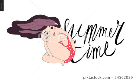 Summer Time lettering and a girl wearing swimming suit Summer Time lettering and a girl wearing swimming suit 54562059