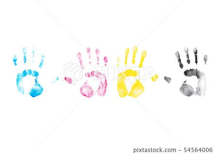 Color hand prints on white background. 54564006