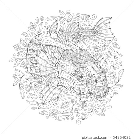 Cartoon Sea Fish with Algae 54564021
