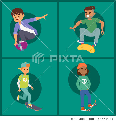 Skateboard characters vector stylish skating kids illustration skate cartoon male activity extreme 54564024