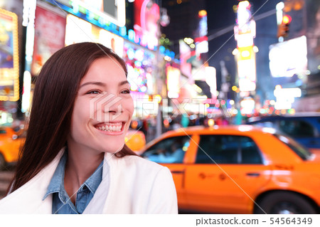 Woman in New York, Times Square at night 54564349