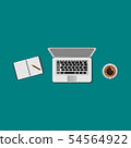 Set of top view laptop and pencil with notepad  54564922