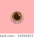 Coffee cup vector design, flat top view on a pink background 54564925