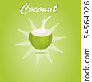 Coconut water open for drink green fruit on green background, Vector design illustration 54564926