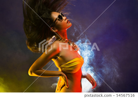 Fashion Asian Woman Tan skin black hair beautiful 54567516