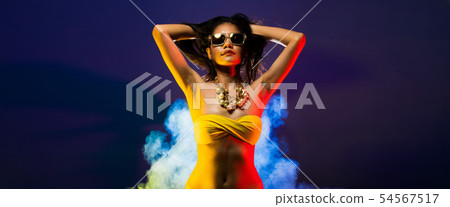 Fashion Asian Woman Tan skin black hair beautiful 54567517
