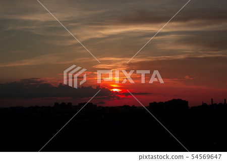 Sunrise over modern office buildings in business district center. 54569647