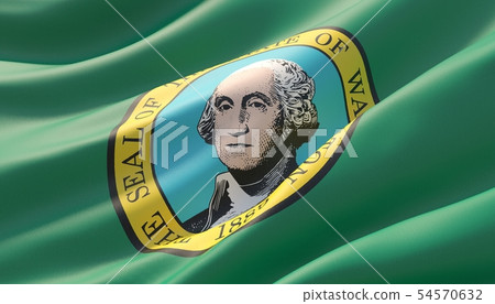 Flag of Washington - United States of America states flags collection. 3D illustration. 54570632