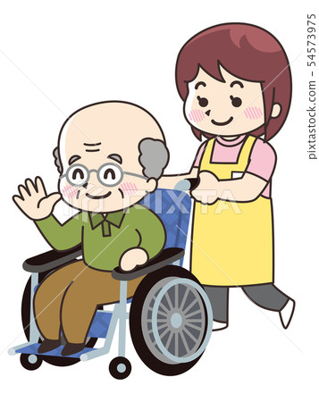 Carer woman and elderly man in wheelchair - Stock Illustration ...