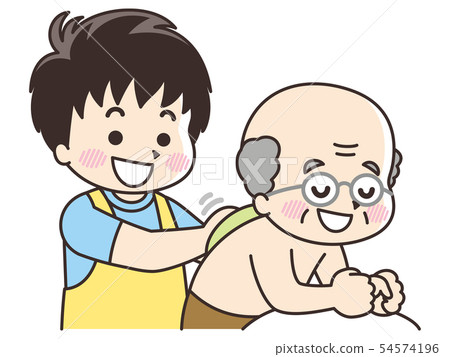 Carer male wiping the body of an elderly man 54574196