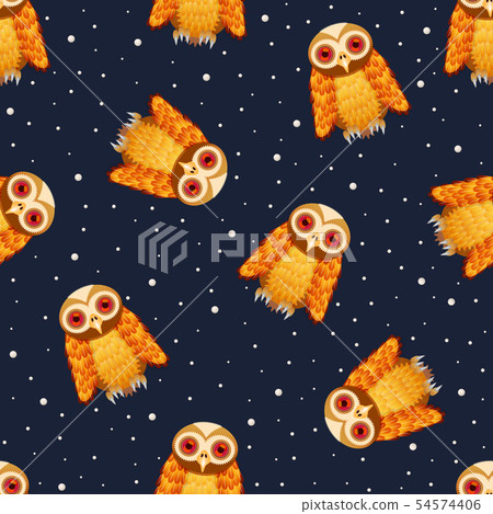 Seamless pattern owl on blue night scene Seamless pattern owl on blue night scene 54574406