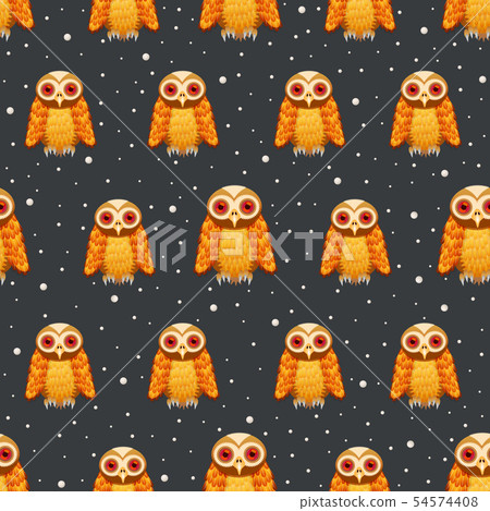 Seamless pattern owl on dark night scene - Stock Illustration [54574408 ...