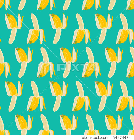 Half peeled banana seamless pattern on green Half peeled banana seamless pattern on green 54574424