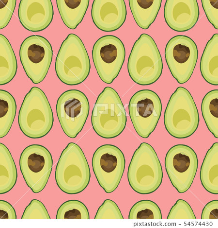 Seamless pattern sliced avocado with seed on pink - Stock Illustration ...