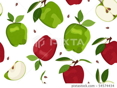 Apple seamless pattern and slice dropping on white - Stock Illustration ...