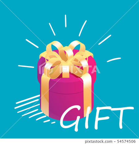 Round isometric gift box with graphic motion elements. Surprise present concept. 54574506