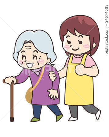 Caregiver woman who walks to elderly woman 54574585