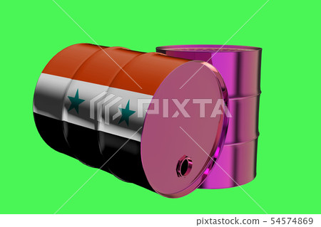 Two Metal Industrial Oil Barrels with Flag of 54574869