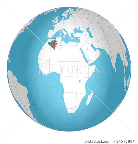 Algeria on the globe. Earth hemisphere centered at the location of the People s Democratic Republic Algeria on the globe. Earth hemisphere centered at the location of the People s Democratic Republic 54575994