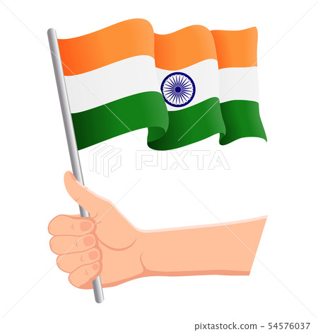 Hand holding and waving the national flag of India. Fans, independence day, patriotic concept 54576037