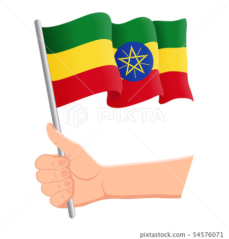 Hand holding and waving the national flag of Ethiopia. Fans, independence day, patriotic concept Hand holding and waving the national flag of Ethiopia. Fans, independence day, patriotic concept 54576071