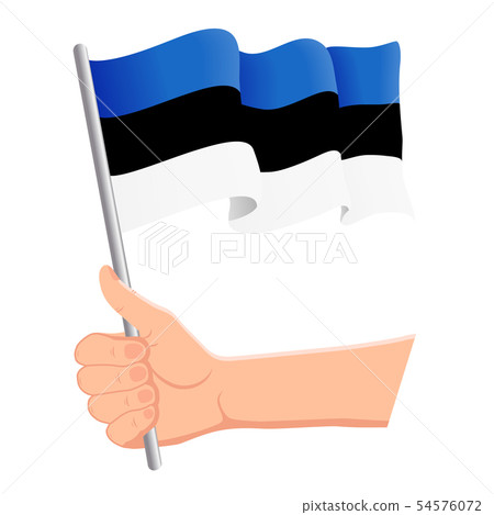 Hand holding and waving the national flag of Estonia. Fans, independence day, patriotic concept Hand holding and waving the national flag of Estonia. Fans, independence day, patriotic concept 54576072