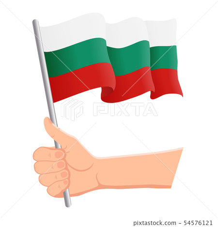 Hand holding and waving the national flag of Bulgaria. Fans, independence day, patriotic concept Hand holding and waving the national flag of Bulgaria. Fans, independence day, patriotic concept 54576121