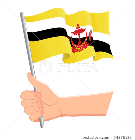 Hand holding and waving the national flag of Brunei. Fans, independence day, patriotic concept 54576122
