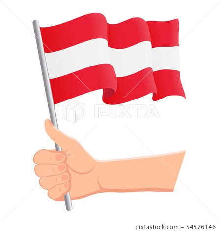 Hand holding and waving the national flag of Austria. Fans, independence day, patriotic concept 54576146