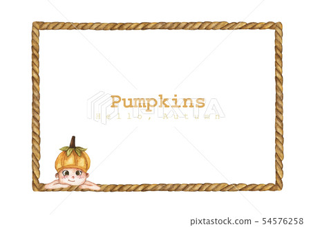 Pumpkin costume with brown rope frame. Watercolor  54576258
