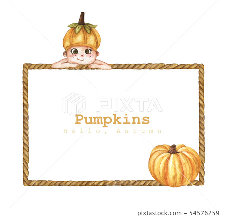 Pumpkin costume with brown rope frame. Watercolor  54576259