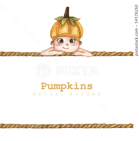Pumpkin costume with brown rope frame. Watercolor  54576260