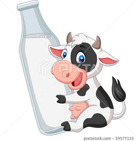 Cartoon baby cow with milk bottle - Stock Illustration [54577133] - PIXTA