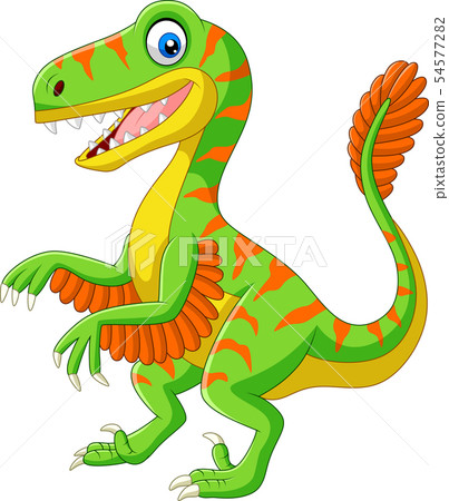 Cartoon green velociraptor on white background 54577282