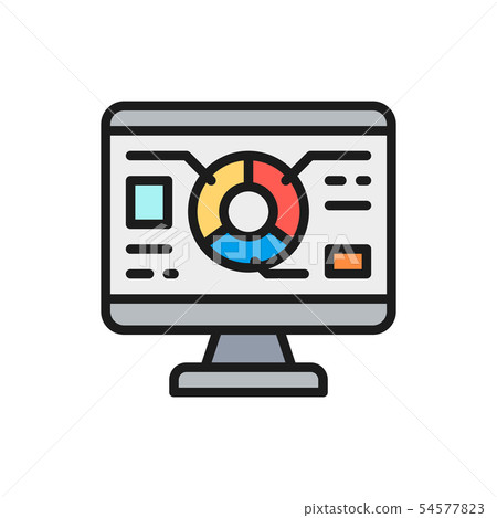 Vector graph diagram in computer browser, programming, seo flat color line icon. 54577823