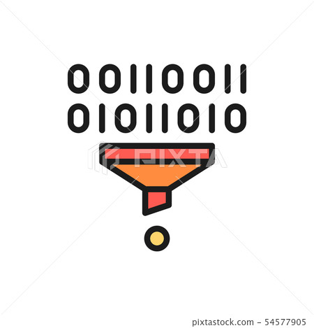 Vector filter, funnel, sorting, data tunnel flat color line icon. 54577905