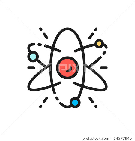 Vector atom, molecule, science flat color line icon. 54577940