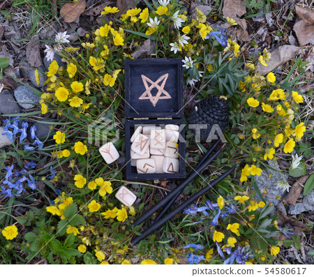 Witch box with white runes Witch box with white runes 54580617