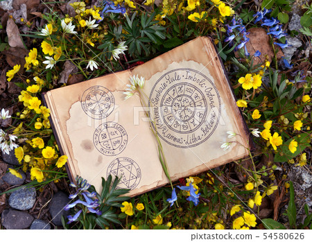 Open book with wiccan festivals chart Open book with wiccan festivals chart 54580626