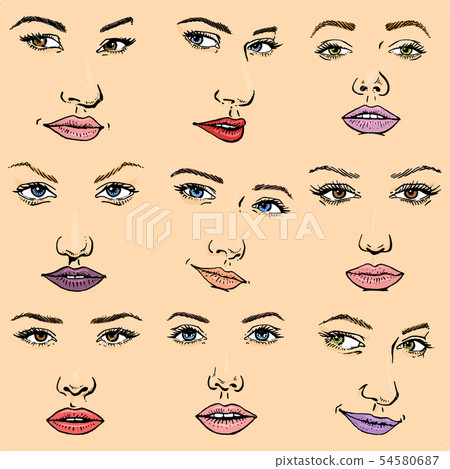 Woman face female facial portrait of beautiful girl fashion faced care and beautiful women facing 54580687