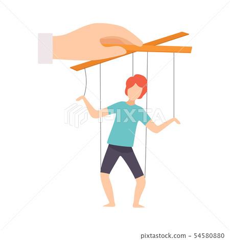 Male Marionette on Ropes Controlled by Hand, Manipulation of People Concept Vector Illustration 54580880