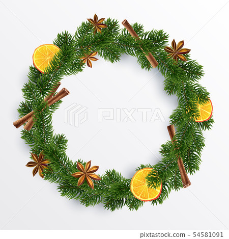 Xmas Wreath. Garland of spices, orange and fir Xmas Wreath. Garland of spices, orange and fir 54581091