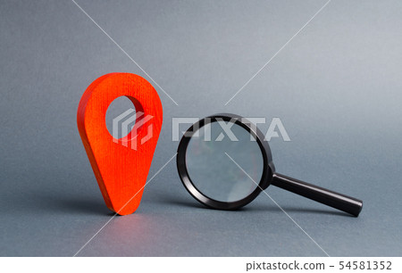 Red location pointer and a Magnifying glass 54581352