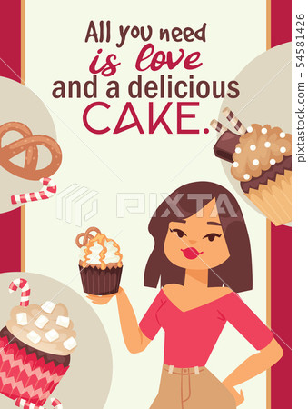 Cupcake poster design bakery cake dessert card illustration. Muffin holiday sweet party background Cupcake poster design bakery cake dessert card illustration. Muffin holiday sweet party background 54581426