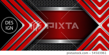 Abstract dark mesh background with a textured frame and arrows of metallic hue with a red ribbed 54583961