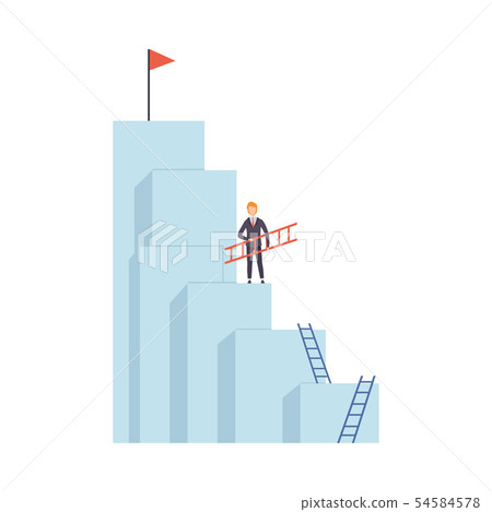 Businessman Moving Up Stairway to the Top of... - Stock Illustration ...