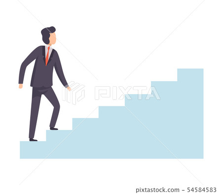 Businessman Moving Up Career Ladder, Business and Career Development Vector Illustration 54584583